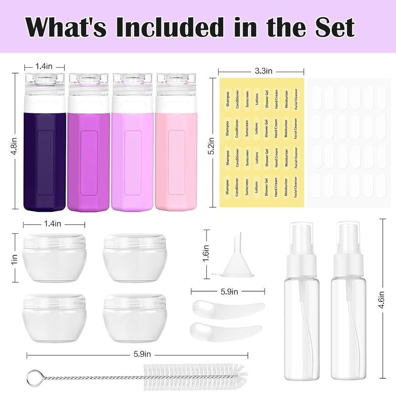 17 Count Travel Bottles for Toiletries, TSA Approved Travel Size Containers, Leak Proof Travel Containers for Toiletries, Refillable Travel Accessories for Shampoo Conditioner Purple
